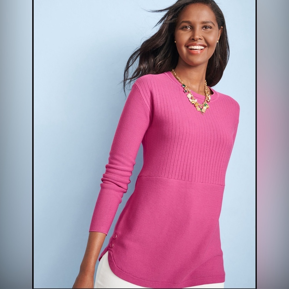 Talbots Mixed Stitch Button Detail Sweater Classic Pink Women's Size Small